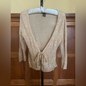 Arden B Cardigan Vintage Silk Cashmere Beige with Gold Sequins Size S
